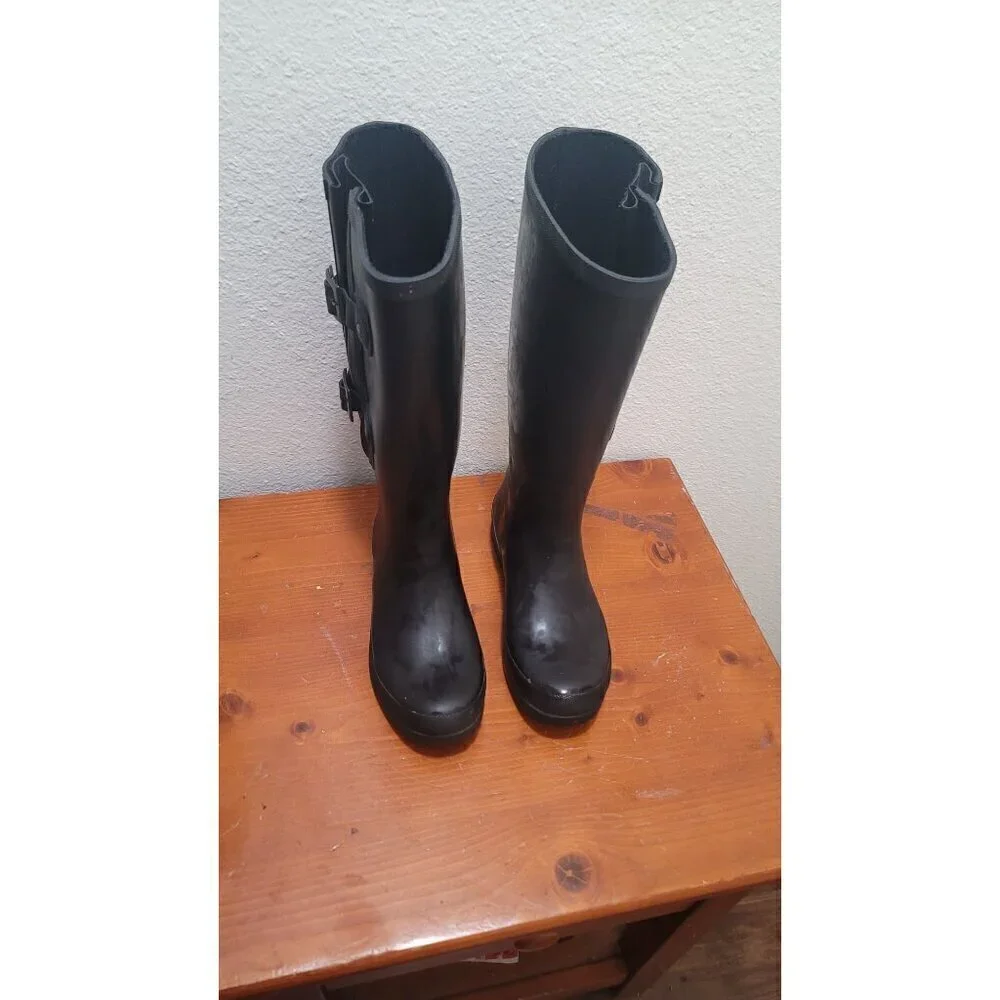 CHOOKA WOMEN'S PREMIUN RAINWEAR FLEX FIT BUCKLED BLACK TALL RAIN WATERPROOF BOOT
